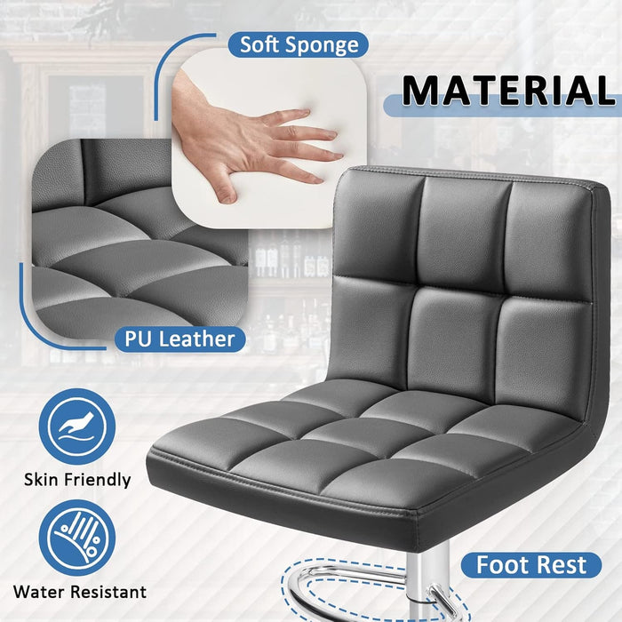 Bar Stools Modern PU Leather Adjustable Swivel Barstools, Armless Hydraulic Kitchen Counter Bar Stool Extra Height Square Island Barstool with Back Set of 2 (Leather, Deep Gray)