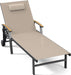 Outdoor Lounge Chair with Pillow, 5-Position Aluminum Chaise Lounge with Wheels & Armrests, 400 Lbs Heavy Duty Patio Pool Chair for Deck, Backyard, Beach & Poolside, Khaki