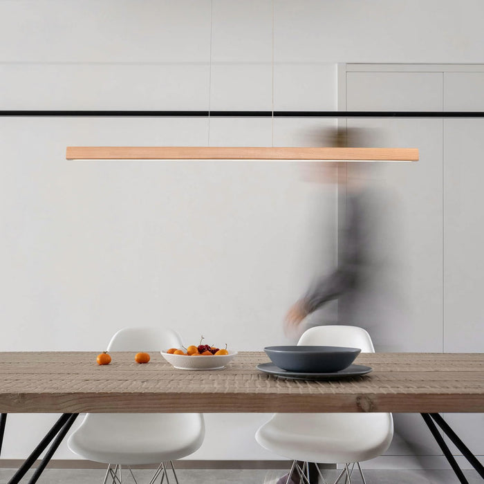 39 Inches Natural Wood Dimmable PendantLight Fixture