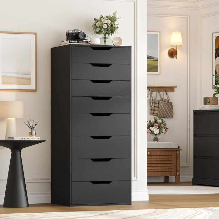 44.5" Tall Black Dresser, 8 Drawer Dresser with Groove Handles