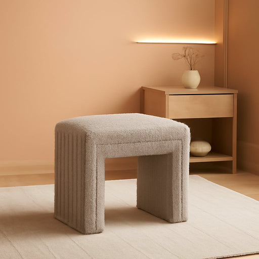 Vanity Stool Chair,Modern Boucle Ottoman Foot Stool with Wooden Legs Sofa Bench Footstool Extra Seat for Vanity,Makeup Room,Living Room,Entryway,Office (Fully Assembled) (Taupe)