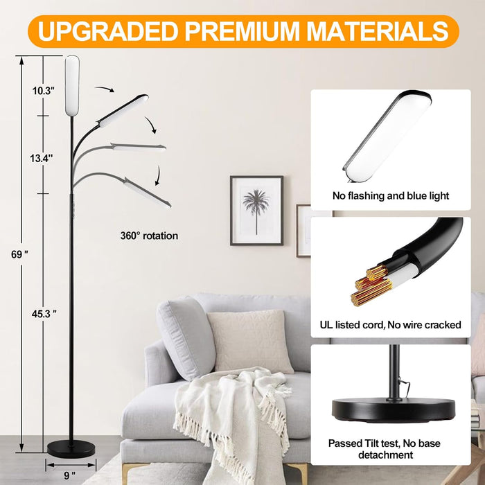 Floor Lamp, 18W 1800LM Super Bright LED Floor Lamp with Remote & Works with Smart Plug, Dimmable Timing Eye Caring Reading Lamps Floor Standing for Living Room Bedroom Office