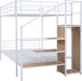 Full over Full Metal Bunk Bed with Storage Ladder and Wardrobe, Modern Iron Bunk Bed Frame with Built-In Shelves and Guardrails for Bedroom, White
