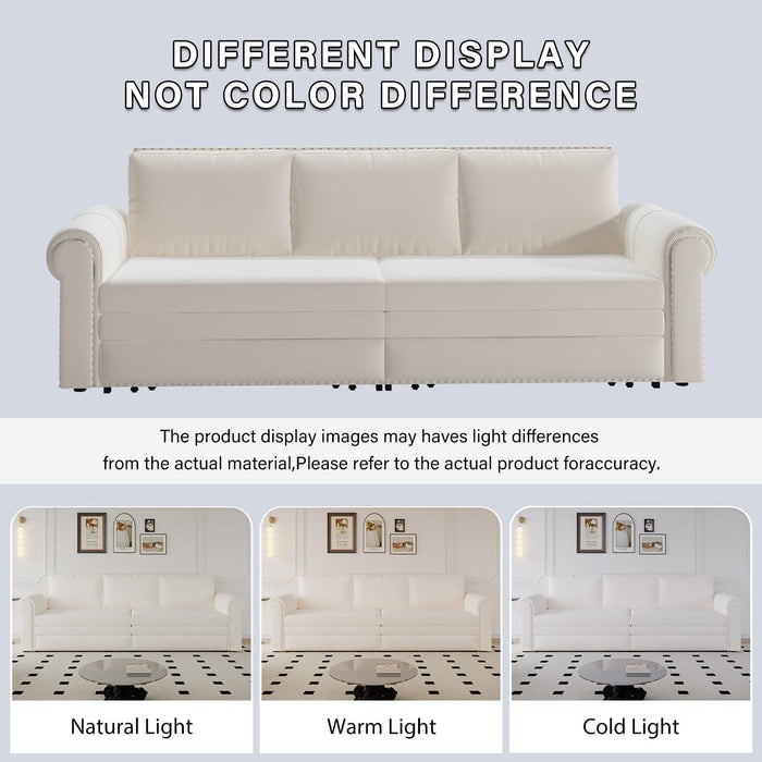 King Size Multifunctional Sleeper Sofa Beige Velvet