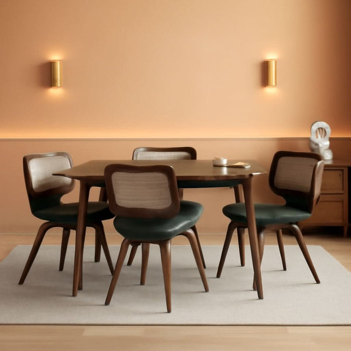 Set of 4 Dining Room Chairs with Arms - Swivel Cane Dining Chairs with Ergonomic Rattan Back, Walnut Bentwood Frame, Curved Arms, Versatile for Restaurant/Living Room/Kitchen (Walnut Green)