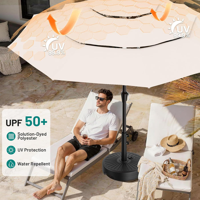 9Ft 3-Tier Patio Umbrellas, Outdoor Umbrella with 8 Sturdy Ribs UV Protection Windproof, Market Table Umbrella W/Push Button Tilt & Crank for Pool, Porch, Deck, Garden(Cream White)