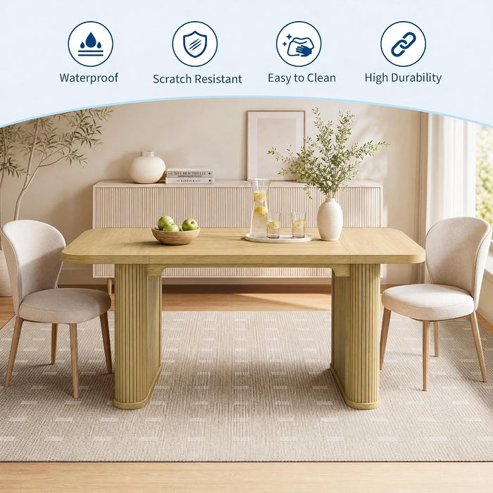 Dining Table for 6-8 People-62 Long Kitchen Dinner Table, Light Oak
