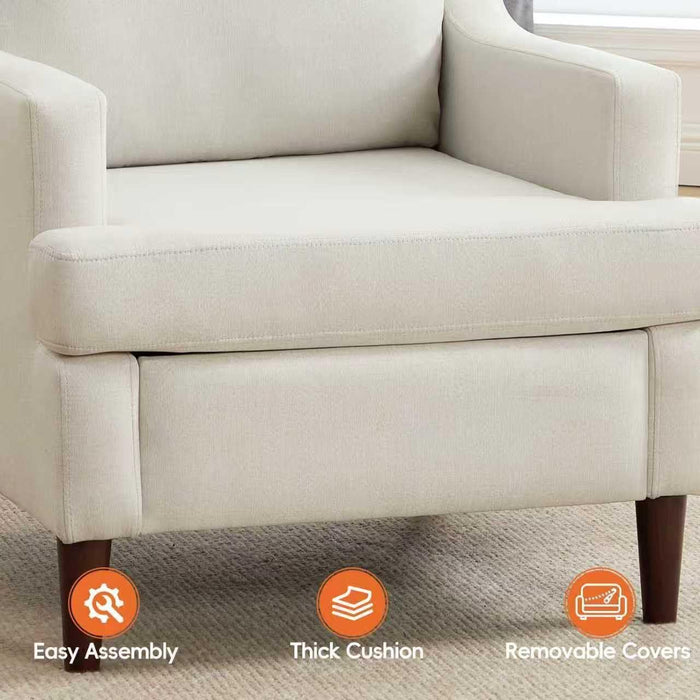 Mid Century Linen Beige Upholstered Accent Armchair