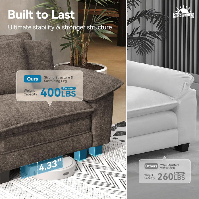 Taupe Chenille Three Seater Modular Sofa ArmrestsIncluded