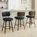 Swivel Bar Stools Set of 4, 26" Upholstered Counter Height Bar Stools with Back and Walnut Wood Legs, Faux Leather Barstools for Kitchen Counter, Black