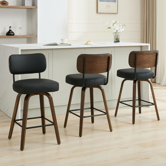Swivel Bar Stools Set of 3, 26" Counter Height, Black