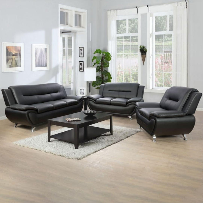 3 Piece Living Room Couch Set, Faux Leather Sofa Set, Modern Sofa Couch Set Living Room Furniture (Sofa+Loveseat+Chair, Black)