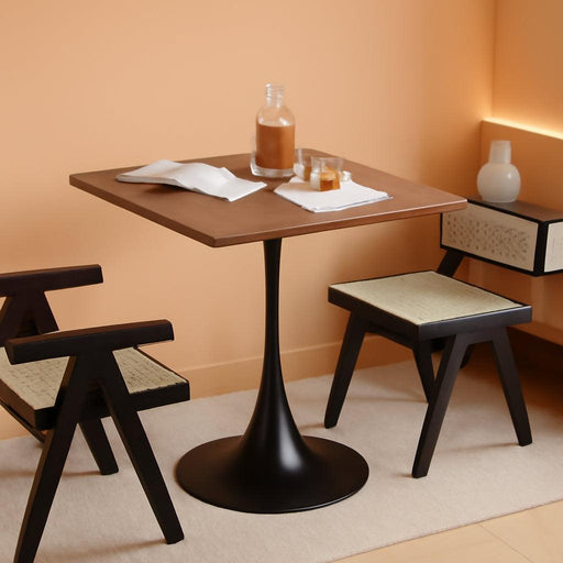 Walnut Square Tulip Table for 2, 24 Inch Small Dining Table with Metal Pedestal Base for Kitchen, Mid-Century Modern Table with round Corners for Living Room, Cafe and Home Office
