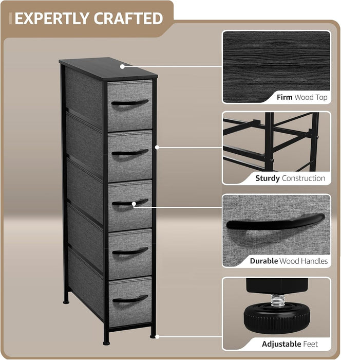 5-Drawer Narrow Dresser for Bedroom (Black)