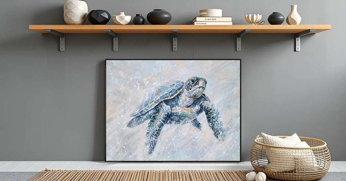 Coastal Sea Turtle Hand Painted Textured Canvas Wall Art