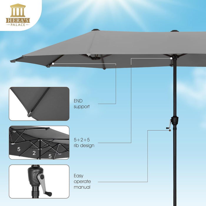 13 Ft Large Double-Sided Twin Patio Umbrella, Outdoor Market Umbrella with Crank Handle, Powerful UV Protective, Smoky Gray