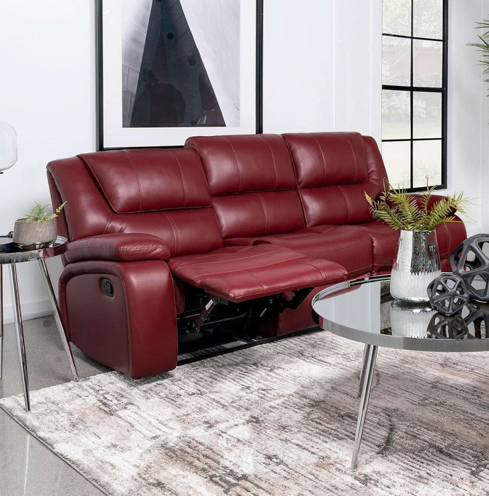 Coaster Home Furnishings - Camila - Fabric - Upholstered Motion Reclining Sofa with Wall-Hugger Design, Padded Armrests and Plump Cushions - Living Room - 30-Inch - Red - 610241
