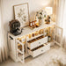 55" Buffet Cabinet with Storage & Power Outlet, Sideboard Cabinet with 2 Tempered Glass Doors, 2 Drawers, RGB Lighting & Adjustable Shelves, Coffee Bar Cabinet, Rustic White