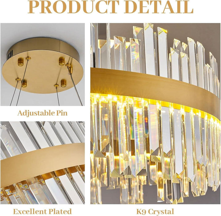 19.7'' Dimmable Modern LED Crystal Chandeliers,Gold Chandelier Light Fixture, 3 Colors Contemporary Pendant Ceiling Light for Dining Room Living Room Kitchen Island Entryway Foyer ,With Remote Control