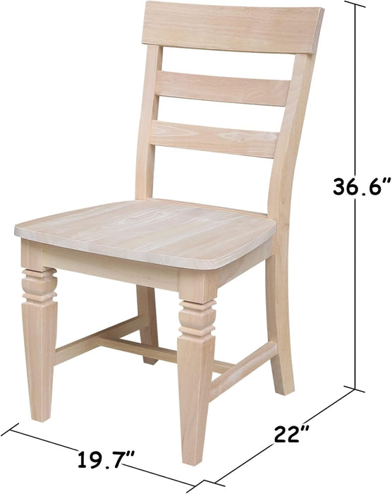 Set of Two Java Dining Chairs Seats 225Lbs Wt Capacity, Solid Real Wood, Sturdy Parawood, 19.7"W X 22"D X 36.6"H, DIY, Paint/Stain Ready, Unfinished
