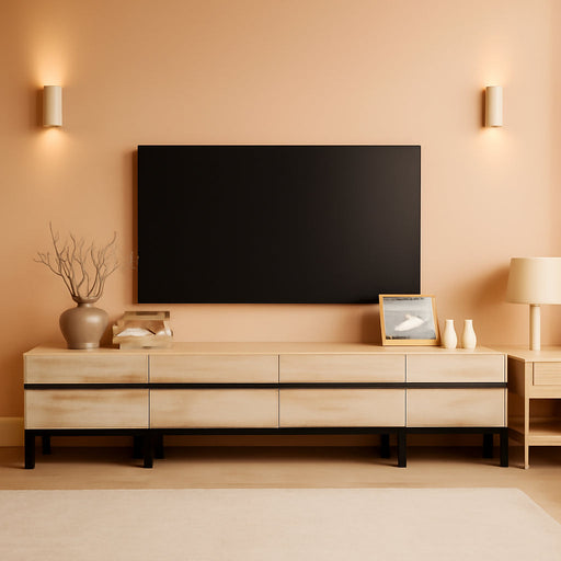 Modern TV Stand for Tvs up to 110 Inch, 3 in 1 Entertainment Center TV Console with Storage Cabinets and Metal Base,Media Console for Living Room,Light Oak