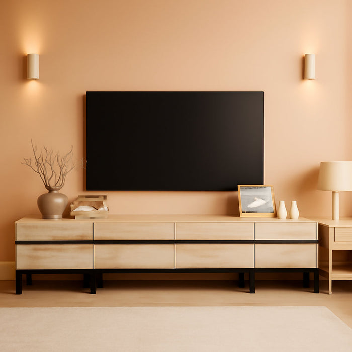 Modern TV Stand for Tvs up to 110 Inch, 3 in 1 Entertainment Center TV Console with Storage Cabinets and Metal Base,Media Console for Living Room,Light Oak