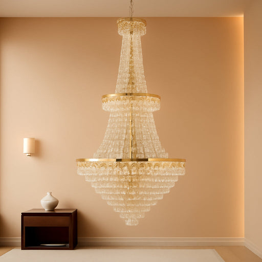 26-Light Large High Ceiling Chandelier, Gold Modern Crystal Chandeliers Luxury Foyer Entrance Chandeliers for Staircase Villa Lobby Hallway Entryway, K9 Crystal Raindrop Light Fixture H63” X W31”