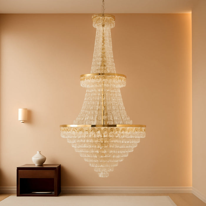 26-Light Large High Ceiling Chandelier, Gold Modern Crystal Chandeliers Luxury Foyer Entrance Chandeliers for Staircase Villa Lobby Hallway Entryway, K9 Crystal Raindrop Light Fixture H63” X W31”