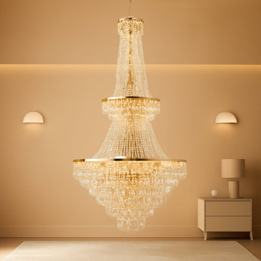 26-Light Large High Ceiling Chandelier, Gold Modern Crystal Chandeliers Luxury Foyer Entrance Chandeliers for Staircase Villa Lobby Hallway Entryway, K9 Crystal Raindrop Light Fixture H63” X W31”