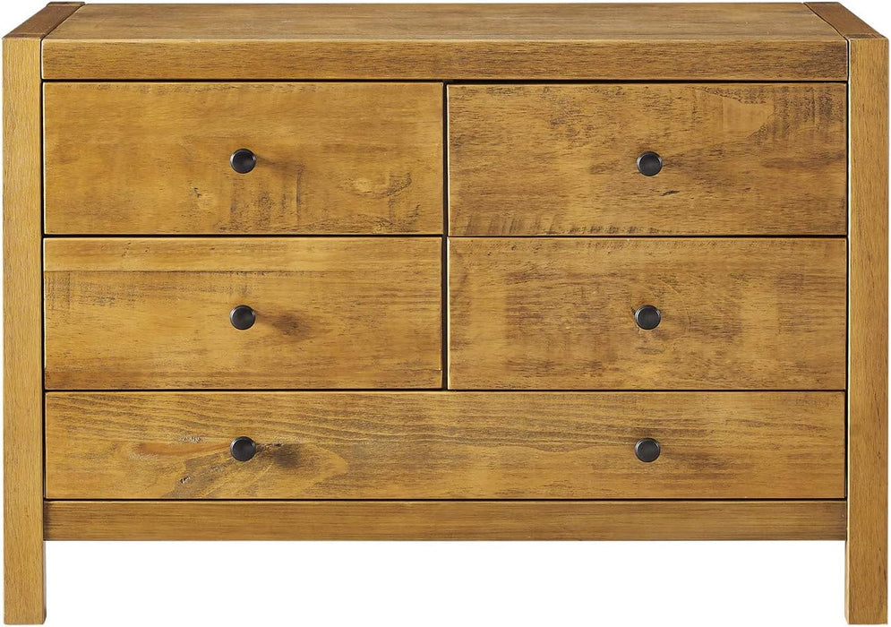 Rustic Oak Finish FiveDrawer Dresser With RoundKnobs