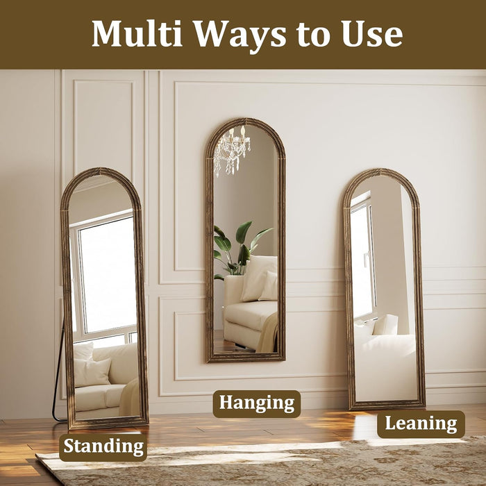 65"X22" Arched Full Length Mirror with Solid Wood Frame, Walnut