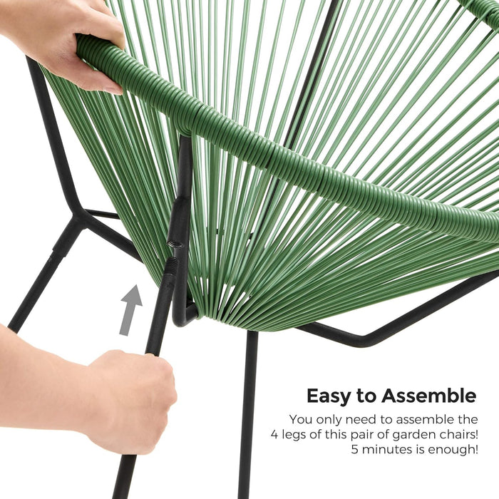 3-Piece Outdoor Seating Acapulco Chair, Modern Patio Furniture Set, Glass Top Table and 2 Chairs, Indoor and Outdoor Conversation Bistro Set, Light Green UGGF011C01