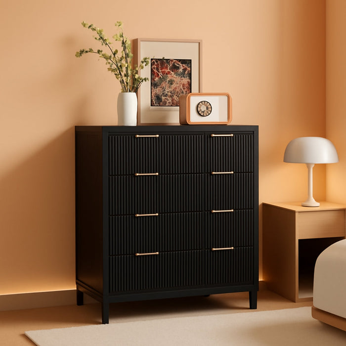 4 Drawer Dressers for Bedroom, Modern Closet Chest of Drawers with Waveform Fluted Panel, Large Wood Storage Dresser Organizer for Nursery Bedroom Living Room Hallway Closet, Black