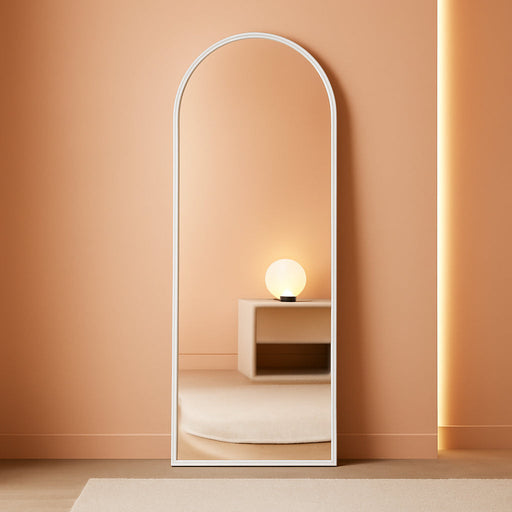 Floor Full Length Mirror, 56"X20" Arched Full Body Mirror, Hanging or Leaning, Standing, Wall Mounted with Aluminum Frame for Bedroom Living Room, White