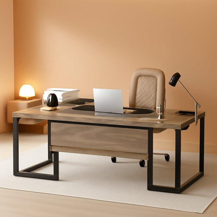 ExtraLarge LShaped Executive Desk RetroGray Drawer Cabinet