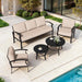 Aluminum Patio Furniture Set with round Coffee Tables, 5-Seat Outdoor Sectional Furniture W/5.1" Cushions, Patio Conversation Set for Porch, Backyard, Poolside-Sand