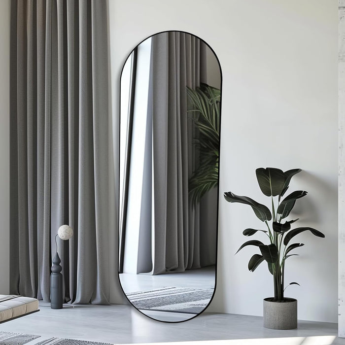 Arched Full Length Floor Mirror, Oval Full Floor Mirror, Large Wall Mounted Arched-Top Body for Living Room, Bedroom, Bathroom, Entryway, Dressing Room (Black, 64 * 21)