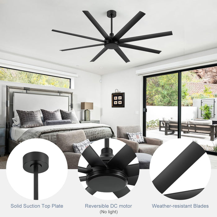 65 Inch Ceiling Fans without Light, Modern Farmhouse Ceiling Fan Remote Control, Quite DC Motor, 8 Reversible Blades, 6-Speed, Timer Function Home Kitchen Ceiling Fans (Black)