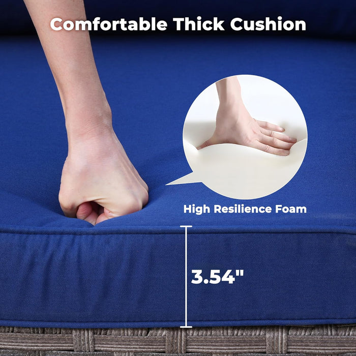 9 Pieces Patio Furniture Set, Outdoor Wicker Sectional Sofa with 42" Fire Pit Table Swivel Chair, Modern Modular Deep Seat Rattan Couch Conversation Sets, Navy Blue