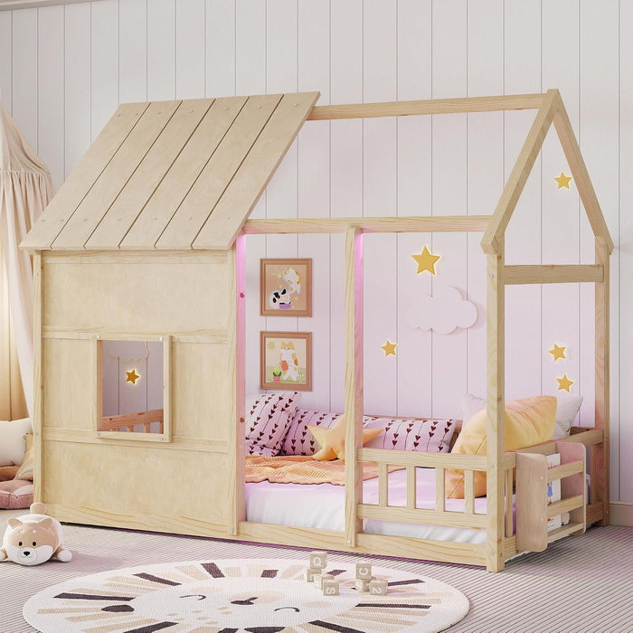 Luxurious Cottage PlatformBed TwinSize With Bookshelf LED