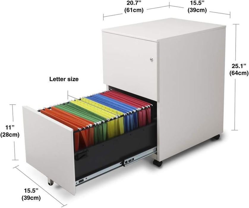 Modern Soho Design 2-Drawer Metal Mobile File Cabinet with Lock Key/Fully Assembled, White