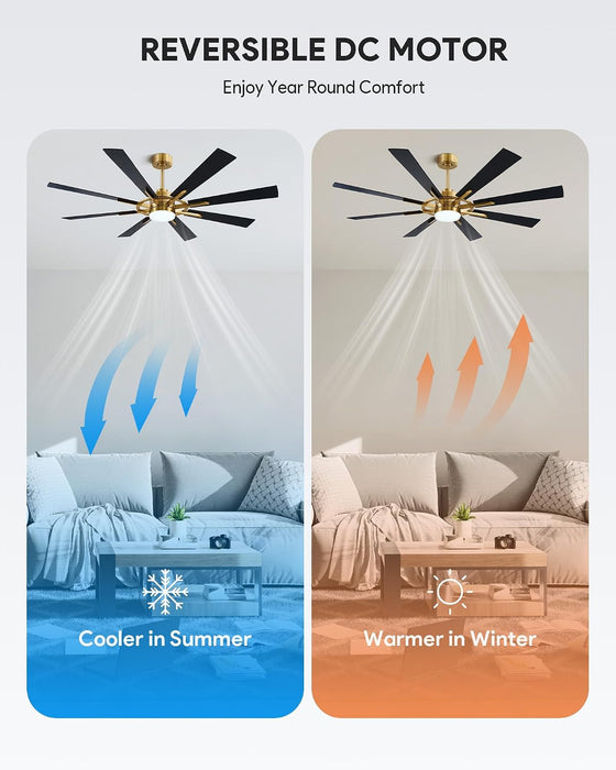 60 Inch Gold Farmhouse Ceiling Fan Integrated Lighting