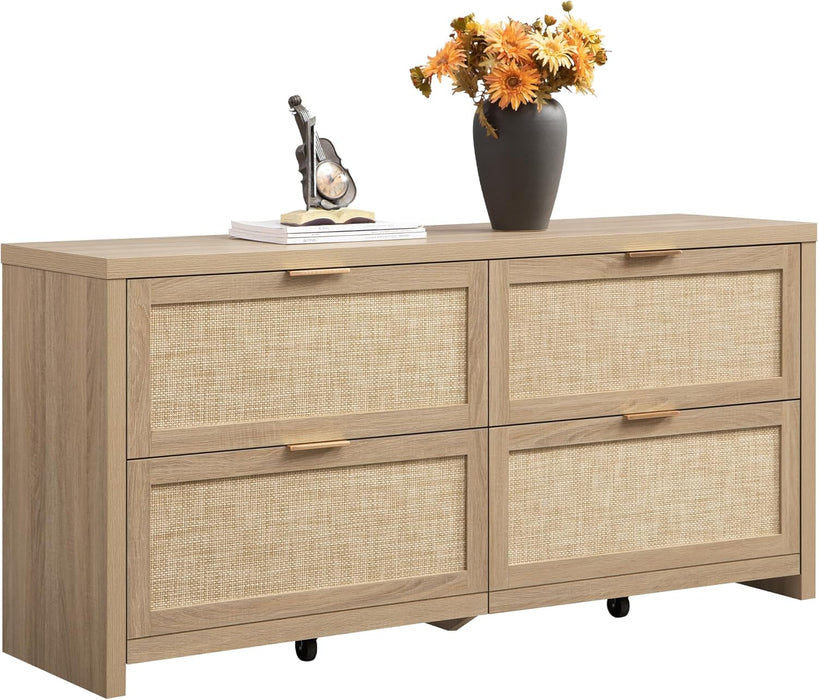 60.8 Inch Dresser CaramelOakFinish Storage Drawers