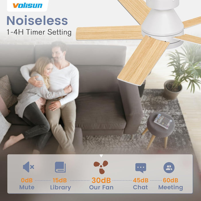 Ceiling Fan with Lights and Remote, 42 Inch Low Profile Ceiling Fan with Light, Reversible, 3CCT, Dimmable, Noiseless, White Flush Mount Ceilings Fans for Bedroom, Indoor/Outdoor