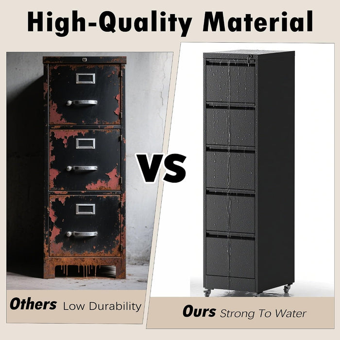 Black 5-Drawer Commercial-Grade Filing Cabinet Lockable