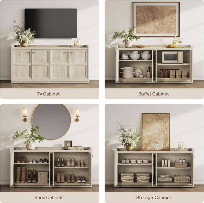 61.7" 4-Door Buffet Sideboard Cabinet Living Room, Grey White Oak