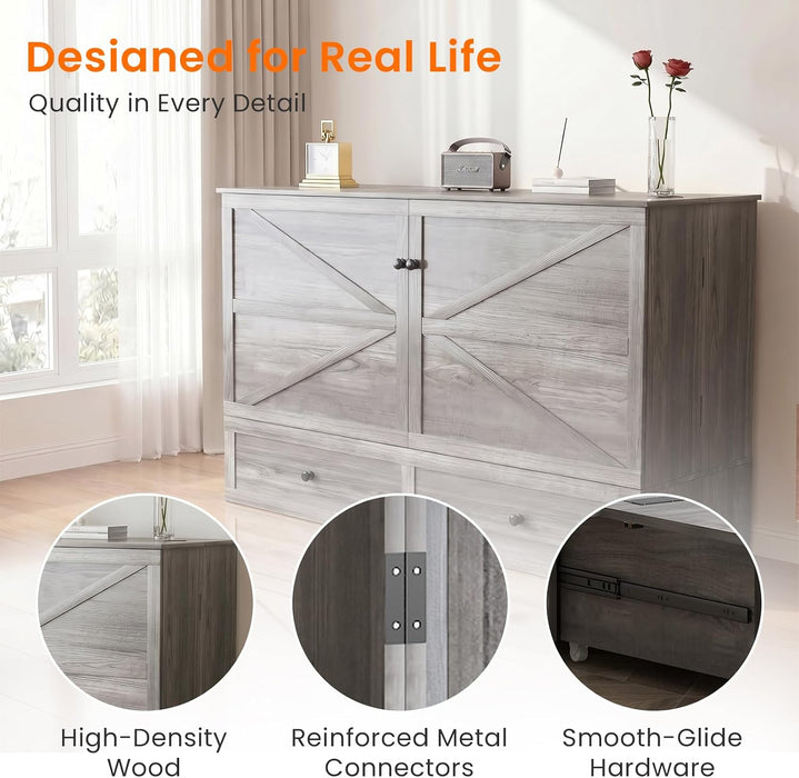 Full Murphy Bed With Mattress Graphite SpaceSaving