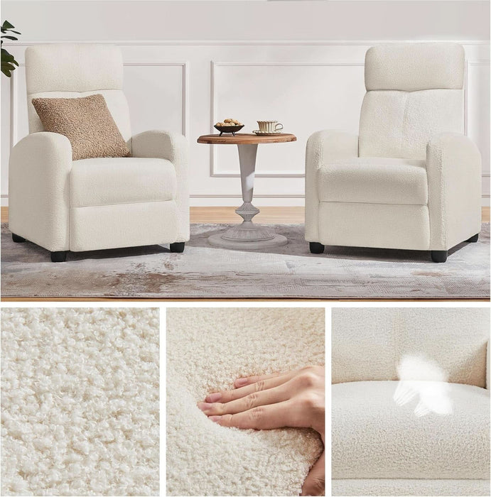 Fabric Recliner Chair Single Sofa Home Theater Seatting Adjustable Modern Single Reclining Chair for Living Room Bedroom Home Theater Ivory