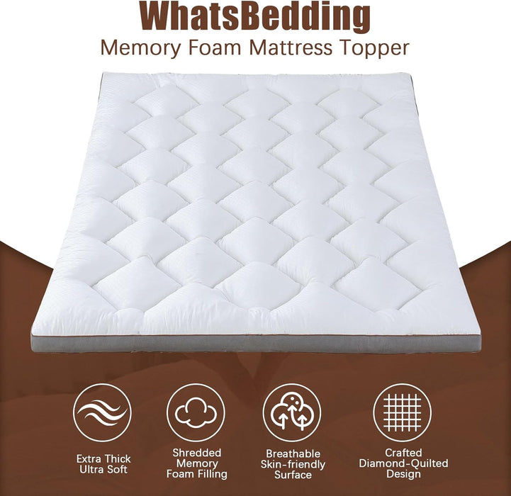 3 Inch Memory Foam Mattress Topper Queen, Extra Soft Pillow Top Mattress Topper with Breathable Air Mesh Sides, 1700GSM Fluffy Shredded Memory Foam Filled & Thicked down Alternative-Lined