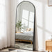 Arched Full Length Mirror with Stand Floor Standing Aluminum Frame for Bedroom Body Hanging Leaning Modern Simple Home Decor Shatter-Proorf Nano Glass Wall Living Room Cloakroom Black 56"X21"